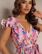 allyson Salopetă fucsia florală cu pantaloni scurți și curea din material textil Iljana