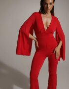allyson Salopetă mulată roșie cu mâneci evazate și decolteu adânc Andrika