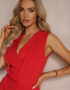 allyson Salopetă Roșie Elegantă Petrecută Cu fermoar și nasture Dimeera