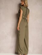 allyson Salopetă Verde finisată cu craci drepți și largi din viscoză și floare 3D Dimentia