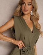 allyson Salopetă Verde finisată cu craci drepți și largi din viscoză și floare 3D Dimentia