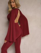 allyson Salopetă Visinie Mulată cu Mâneci Cloș și Decolteu Adânc Andrika