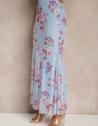allyson Set Albastru cu Model Floral Fustă și Top Decorat cu Volane și cu Legătură Saraveira