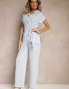 allyson Set Albastru cu Pantaloni cu croi larg și Cămașă cu Legătură Decorativă Filaniella