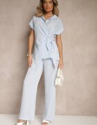 allyson Set Albastru cu Pantaloni cu croi larg și Cămașă cu Legătură Decorativă Filaniella