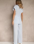 allyson Set Albastru cu Pantaloni cu croi larg și Cămașă cu Legătură Decorativă Filaniella