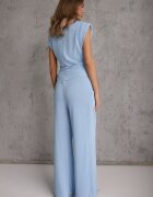 allyson Set Albastru deschis Bluză cu pernuțe la umeri și Pantaloni drepți cu elastic în talie Divanes
