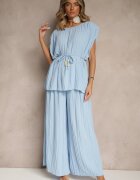 allyson Set Albastru Pantaloni largi și Bluză cu umeri întăriți Nilamira