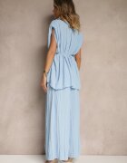 allyson Set Albastru Pantaloni largi și Bluză cu umeri întăriți Nilamira