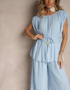 allyson Set Albastru Pantaloni largi și Bluză cu umeri întăriți Nilamira