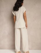 allyson Set Bej cu Pantaloni cu Croială Largă și Cămașă cu Legătură Decorativă Filaniella