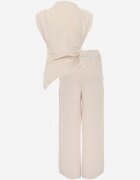 allyson Set bej deschis Bluză cu pernuțe la umeri și Pantaloni drepți cu elastic în talie Divanes