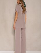 allyson Set Bej închis cu pantaloni cu croială largă și cămașă cu legătură decorativă Filaniella