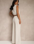allyson Set Bej Pantaloni cu croială largă și Bluză petrecută cu elastic Reavilora
