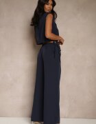 allyson Set bleumarin Pantaloni cu croială largă și Bluză petrecută cu elastic Reavilora