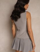 allyson Set Cenușiu Stil costum Vestă și Fustă cu Pliuri Talkio