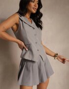 allyson Set Cenușiu Stil costum Vestă și Fustă cu Pliuri Talkio