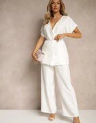 allyson Set de costum Alb Pantaloni largi și Sacou cu curea Solsedi