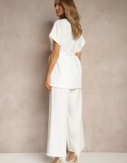 allyson Set de costum Alb Pantaloni largi și Sacou cu curea Solsedi