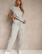 allyson Set de trening gri cu viscoză Pantaloni cu șnur decorativ și Top Nitunela