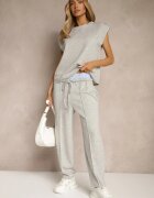 allyson Set de trening gri cu viscoză Pantaloni cu șnur decorativ și Top Nitunela