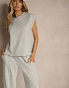 allyson Set de trening gri cu viscoză Pantaloni cu șnur decorativ și Top Nitunela