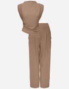 allyson Set Maro deschis Bluză cu pernuțe la umeri și Pantaloni drepți cu elastic în talie Divanes
