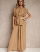 allyson Set maro deschis pantaloni cu croială largă și bluză cu umeri întăriți Nilamira
