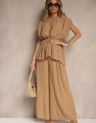 allyson Set maro deschis pantaloni cu croială largă și bluză cu umeri întăriți Nilamira