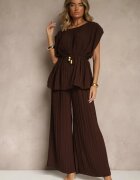 allyson Set Maro Pantaloni cu croială largă și Bluză cu umeri întăriți Nilamira