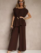 allyson Set Maro Pantaloni cu croială largă și Bluză cu umeri întăriți Nilamira