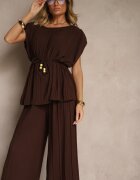 allyson Set Maro Pantaloni cu croială largă și Bluză cu umeri întăriți Nilamira