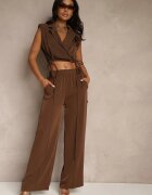 allyson Set Maro Pantaloni cu croială largă și Bluză petrecută cu bandă elastică Reavilora