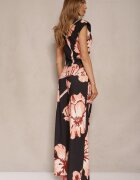 allyson Set Negru Bluză încrețită cu croi asimetric și Pantaloni Largi cu flori Linidia