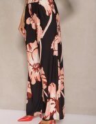 allyson Set Negru Bluză încrețită cu croi asimetric și Pantaloni Largi cu flori Linidia