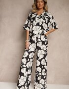 allyson Set Negru cu Imprimeu Floral Cămașă cu Mânecă Scurtă și Pantaloni Largi Revanae