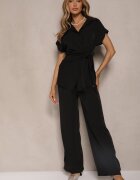 allyson Set Negru cu Pantaloni largi și Cămașă cu Legătură Decorativă Filaniella