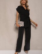 allyson Set Negru cu Pantaloni largi și Cămașă cu Legătură Decorativă Filaniella