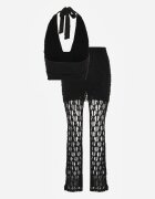 allyson Set Negru din Dantelă Top Halter și Pantaloni Decorați cu Fustă Integrată Celanix