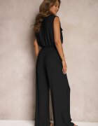 allyson Set Negru din Viscoză Pantaloni cu croială largă cu elastic în talie Bluză cu buzunare Risellesma