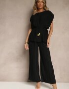 allyson Set Negru Pantaloni cu croială largă și Bluză cu linie de umeri rigidizată Nilamira