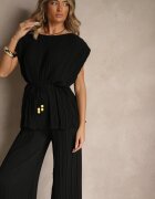 allyson Set Negru Pantaloni cu croială largă și Bluză cu linie de umeri rigidizată Nilamira