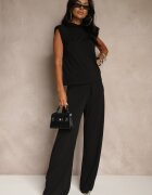 allyson Set Negru Pantaloni Largi și Bluză Decorată cu șnur Halomia