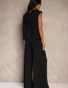 allyson Set Negru Pantaloni Largi și Bluză Decorată cu șnur Halomia