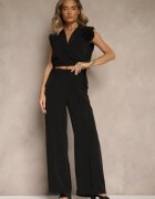 allyson Set Negru Pantaloni largi și Bluză petrecută cu elastic Reavilora