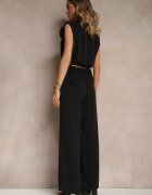 allyson Set Negru Pantaloni largi și Bluză petrecută cu elastic Reavilora