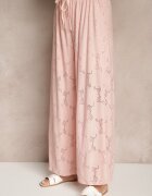 allyson Set Roz Ajurat Bluză stil cămașă și Pantaloni cu picior larg Linaniria