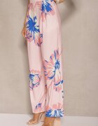 allyson Set Roz Bluză încrețită cu Croi Asimetric și Pantaloni Largi cu Flori Linidia