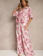 allyson Set Roz Floral Cămașă cu Mânecă Scurtă și Pantaloni Largi Revanae