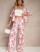 allyson Set Roz Floral Cămașă cu Mânecă Scurtă și Pantaloni Largi Revanae